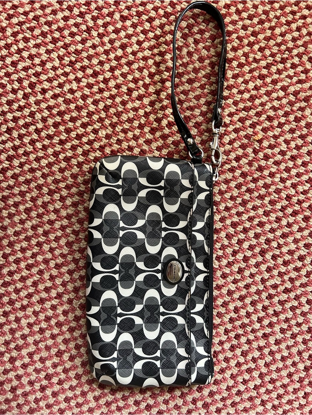 Coach Black and White Signature Wristlet Phone Clutch